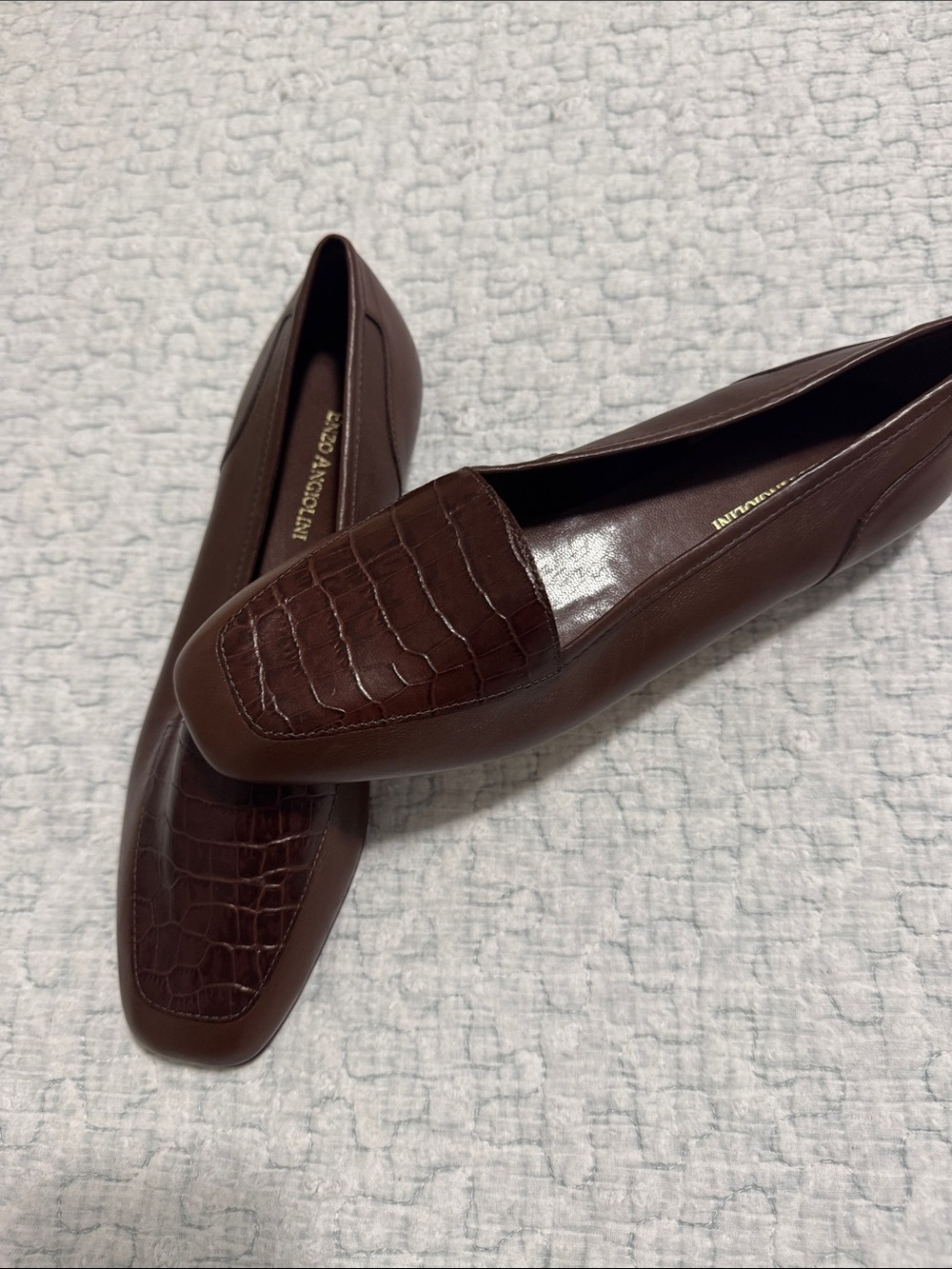 NWOT Enzo Angiolini Brown Croc-Embossed Leather Loafers - Picture 6 of 7